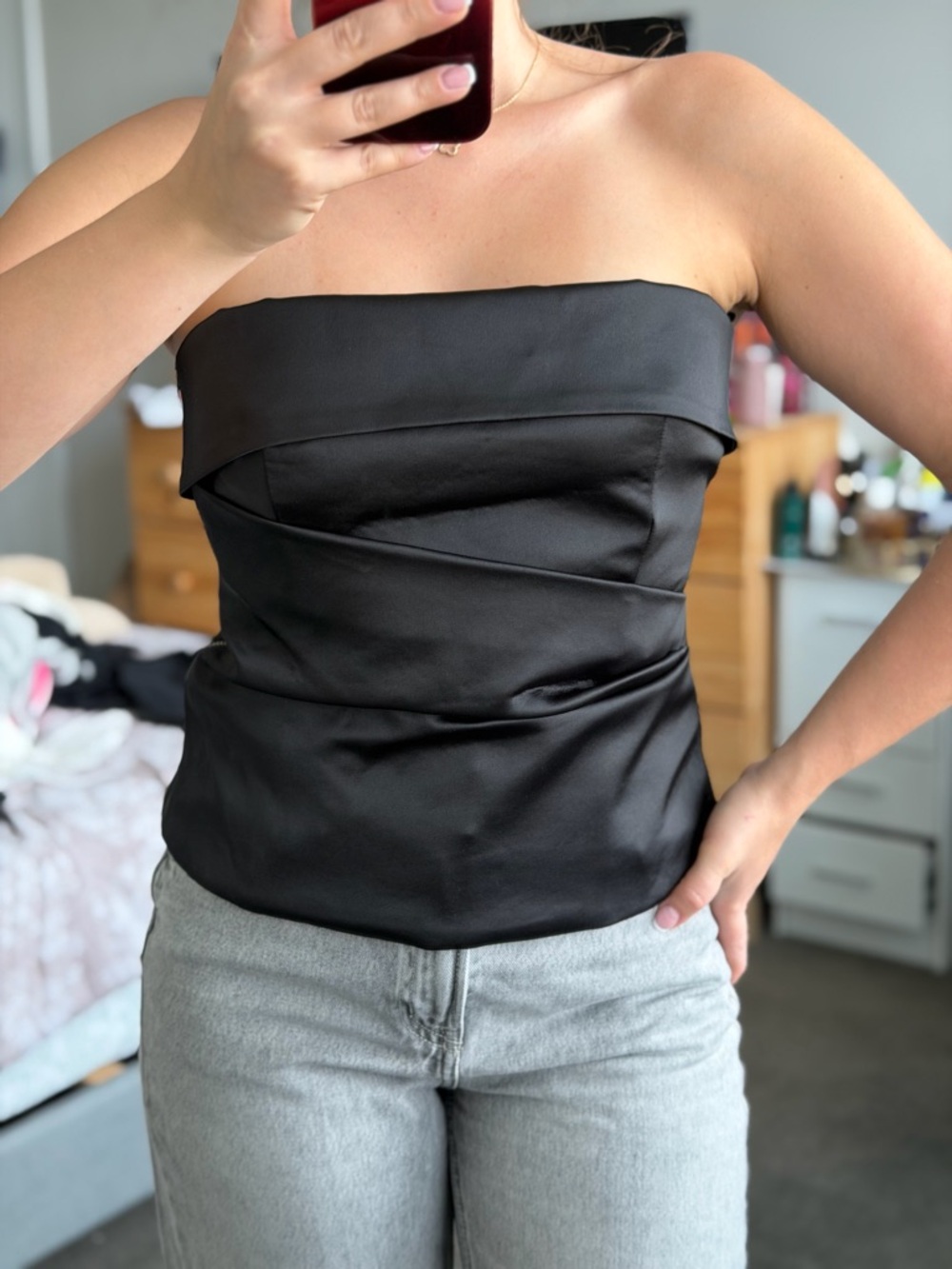 Zara Strapless Black Satin Bustier Top